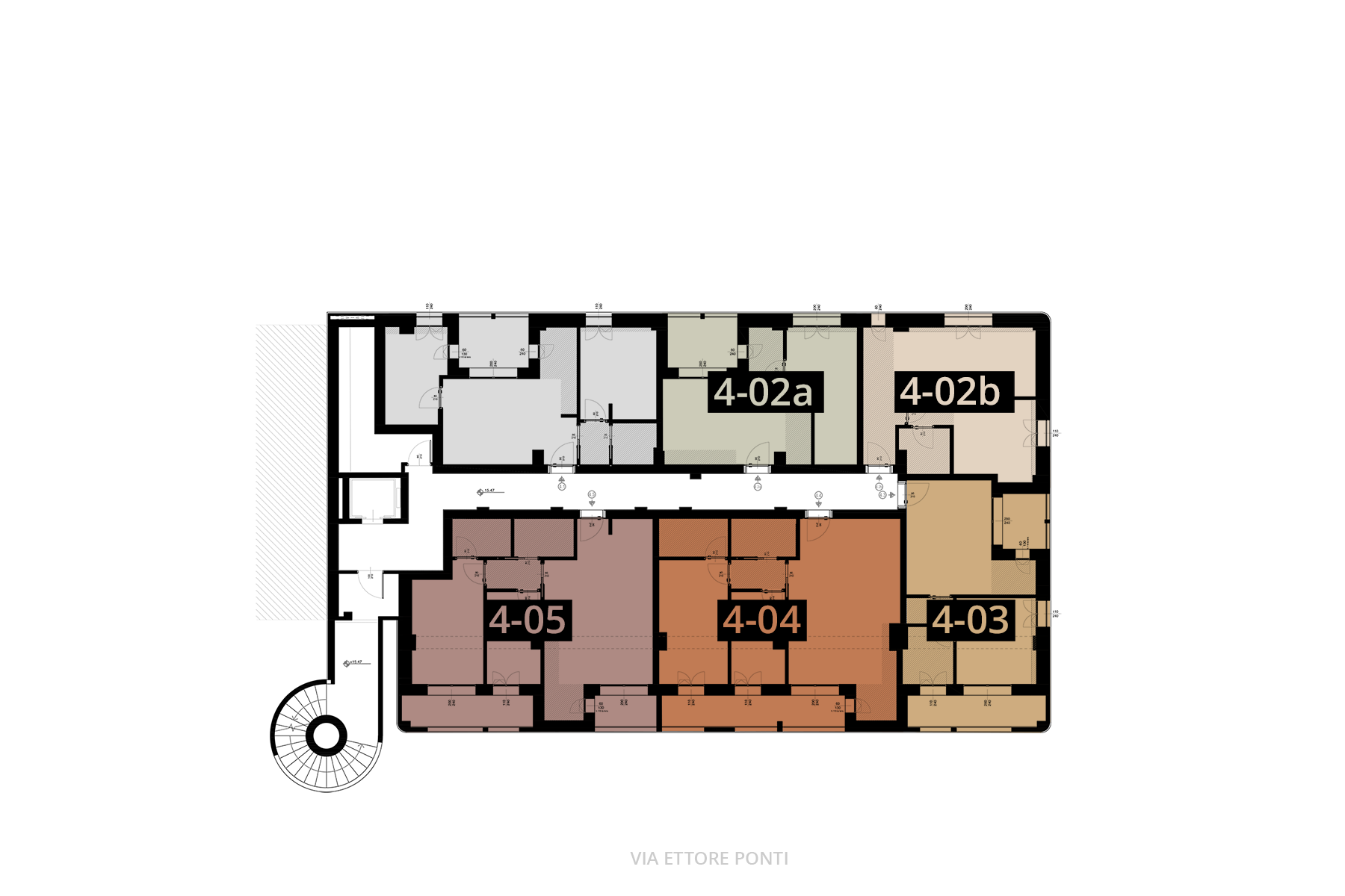 Planimetria del quarto piano Scala Vista con numerazione degli appartamenti